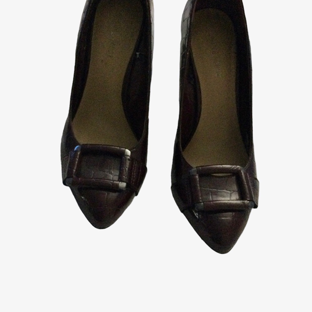 Nine west burgundy leather wedge heels shoes with buckle